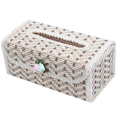 

UpperX Natural Bamboo Handmade Tissue Box Cover Holder for VehicleLace beige white