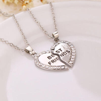 

Best Friend Heart Silver Gold Tone 2 Pendants Necklace Bff Friendship Fashion