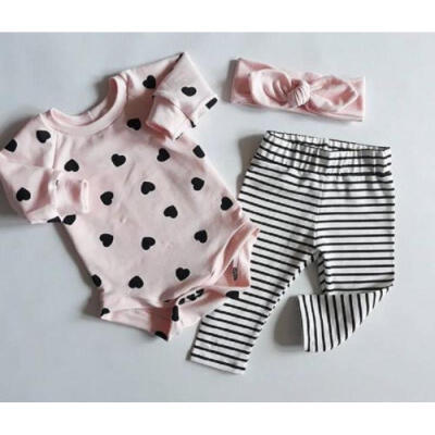 

Newborn Baby Girl Outfits Set Cotton Romper Jumpsuit Leggings Headband Set 0-24M