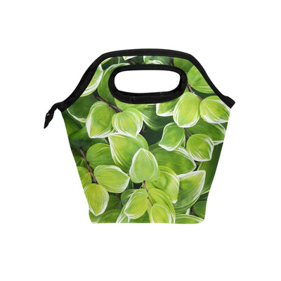

Insulated Lunch Tote Bag Green Leaves Travel Picnic Lunch Handbags Portable Zipper Lunch Bag Box