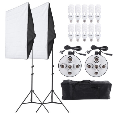 

Photo Studio Video Continuous Lighting Kit Photography Light Stand Two 50 70cm Softbox Ten Bulbs Two Light Holder