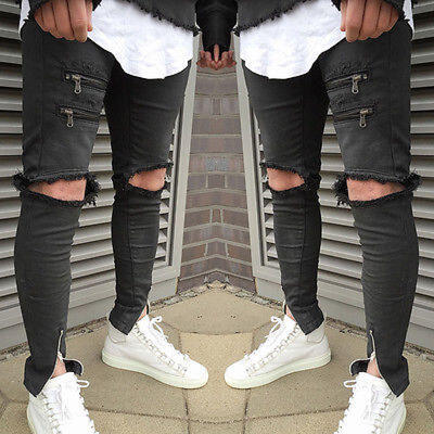 

NEW Mens TRILL DESTROYED Style Jeans DK Vintage Wash Rips Tares Straight leg