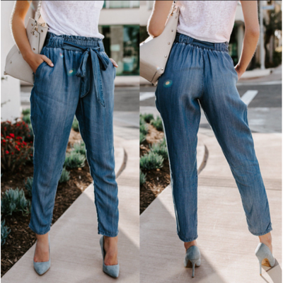 

Womens High Waist Casual Drawstring Elastic Long Pants Ladies Pencil Trousers