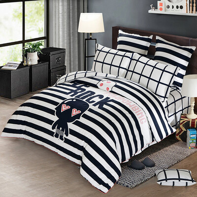 

Mercury Home Textiles MERCURY cotton twill activity printing four-piece tidal gun range children double 15 m bed simple black&white bar