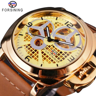 

Forsining Windmill Designer Brown Suede Strap Men Watch Top Brand Luxury Automatic Skeleton Watch Sport Military Watch Clock Men