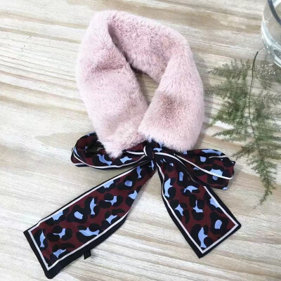 

2019 new arrival scarf female winter shaking sound network red imitation rex rabbit fur leopard ribbon plush ribbon