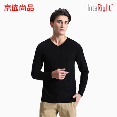 

JXUAN products �INTERIGHT mens sweater small V-neck seamless business slim sweater black S