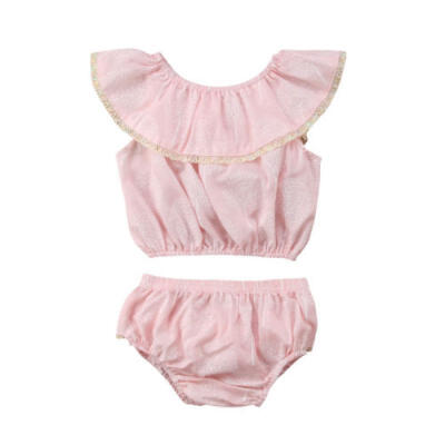 

2Pcs Newborn Baby Girls Tops T-shirt Ruffle Shorts Briefs Outfits Clothes Summer