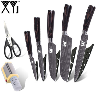 

XYj Stainless Steel Kitchen Knives Gift Covers 5 PCS Damascus Veins Kitchen Knife