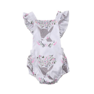 

Newborn Baby Girls Deer Floral Jumpsuit Romper Bodysuit Clothes Summer One-piece