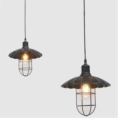 

Baycheer HL487007 Industrial Style Black Single-Bulb Hanging Lamp Down Lighting with Scalloped Shade Cage