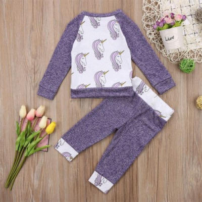 

UK Stock Unicorn Kids Baby Girl Outfits Clothes T-shirt Top DressLong Pants Set