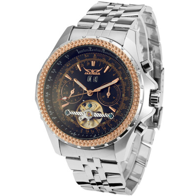 

JARAGAR 070 Business Men Mechanical Watch Three Sub-Dial Calendar Month Week Display Fashion Casual Stainless Steel Strap 3ATM Wat