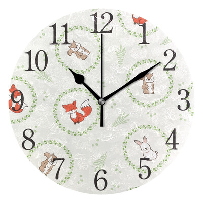 

Wall Clock Arabic Numerals Design Doodle Cute Fox Rabbit Round
