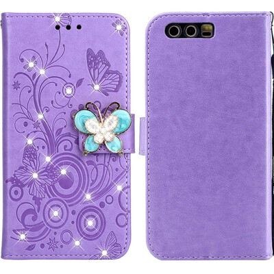 

MOONCASE Huawei Glory 9 Butterfly Rhinestone Embossed Leather Case - Purple