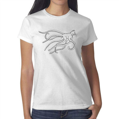 

Cat White Octopus Figure Young Women White Tshirt Cotton Leisure T-Shirts
