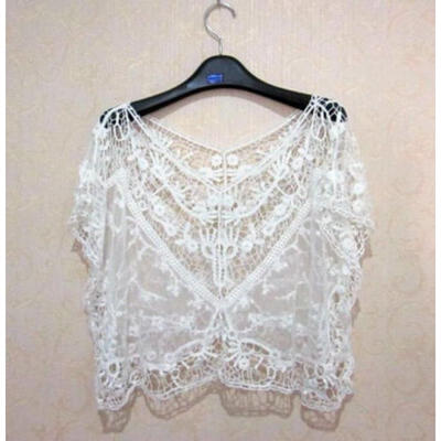 

US Women Summer Batwing Crochet Lace Top T-shirt Beach Sexy Casual Loose Blouse
