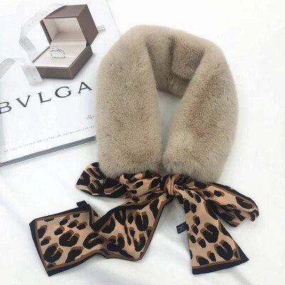 

2019 new arrival scarf female winter shaking sound network red imitation rex rabbit fur leopard ribbon plush ribbon