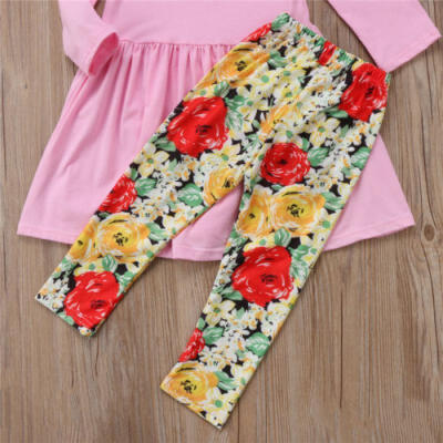 

Toddler Kids Baby Girls Outfits Clothes T-shirt Tops DressLong Pants 2PCS Set