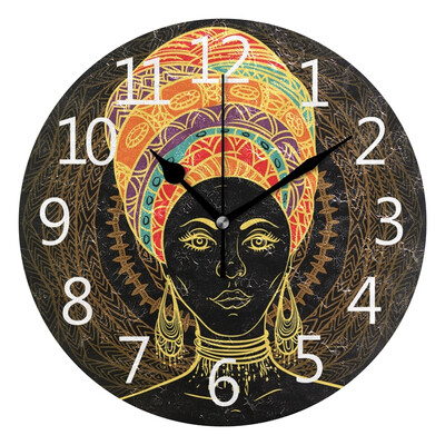 

Wall Clock Retro Woman Round Wall Clock Arabic Numerals Design