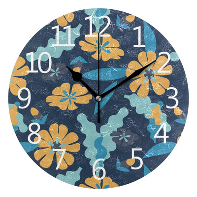 

Wall Clock Arabic Numerals Design Yellow Little Flowers Round