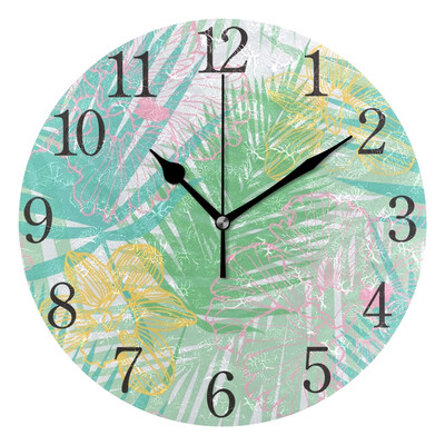 

Wall Clock Arabic Numerals Design Summer Leaf Round