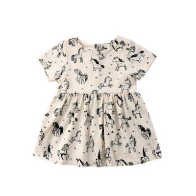 

Newborn Infant Newborn Kid Baby Girls Short Sleeve Unicorn Dress Outfits Sunsuit