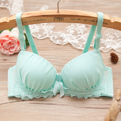 

LAXJOY Lang Yue 2018 cute girl bra set solid color small fresh lace student girl underwear LNWX189405 sky blue x2 3680