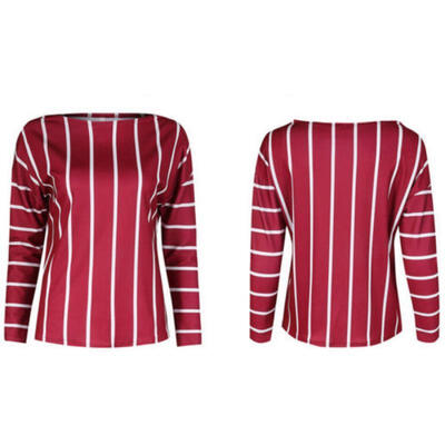 

Fashion Women Ladies Long Sleeve Stripe Crew Neck Shirts Tops Blouse Tee -XL