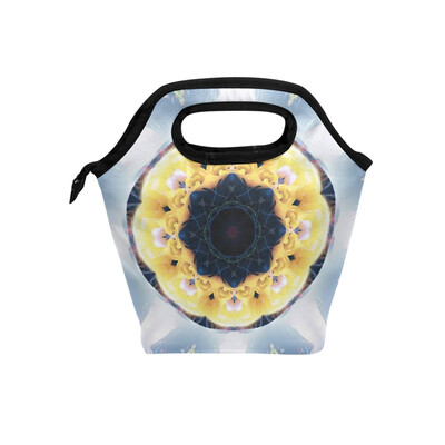 

Lunch Tote Bag Yellow Flower Circle Travel Picnic Insulated Lunch Handbags Portable Zipper Lunch Bag Box