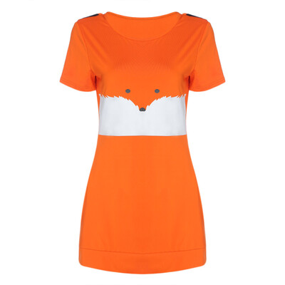 

Casual Round Collar Short Sleeve Fox Print Pocket Women Mini Dress