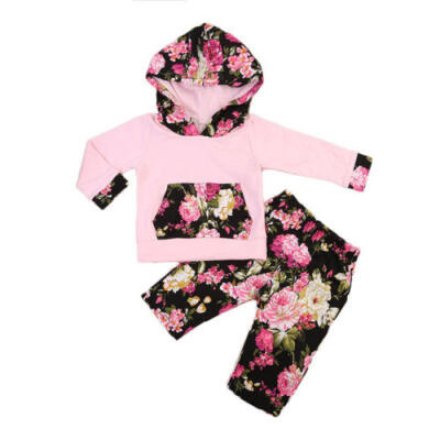 

Newborn Baby Girls Floral Hooded Tops Pants Leggings Outfits Clothes Set USA