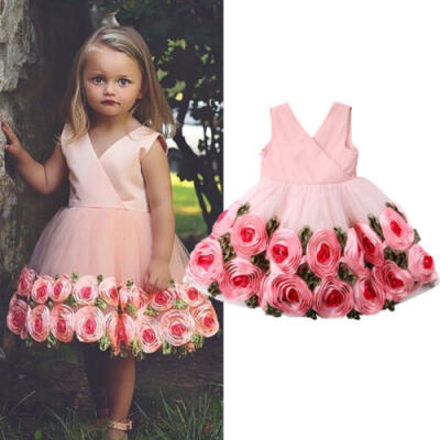 

Flower Girl Dress 3D Rose Party Pageant Dress Princess Kids Baby Outfits Costume