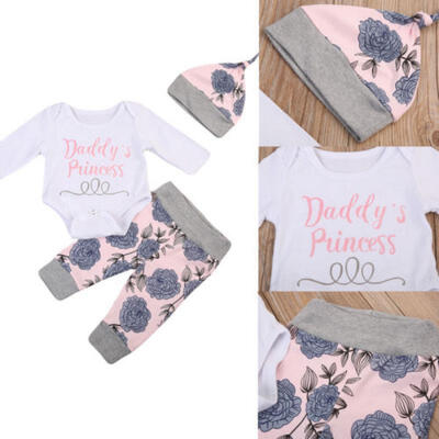 

AU Stock Newborn Baby Girl Long Sleeve Tops Romper Pants Hat Outfits Clothes Set