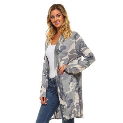 

Womens Casual Cardigan Loose Sweater Camo Long Sleeve Outwear Jacket Coat Tops