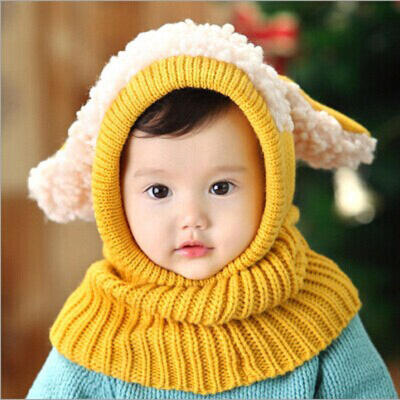 

Cute Winter Baby Kids Girls Boys Warm Woolen Coif Hood Scarf Caps Hats