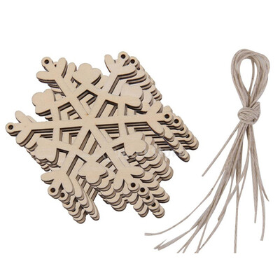 

UpperX 10x Christmas Ornaments Wood Hanging Hollow Xmas Decorations Wood color with Hemp Ropes Hexagonal snowflakes