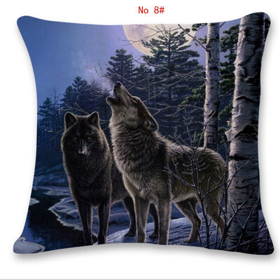

45cm45cm Animal wolf pattern linen cotton pillow case sofa cushion cover animal design square decorative pillow cover