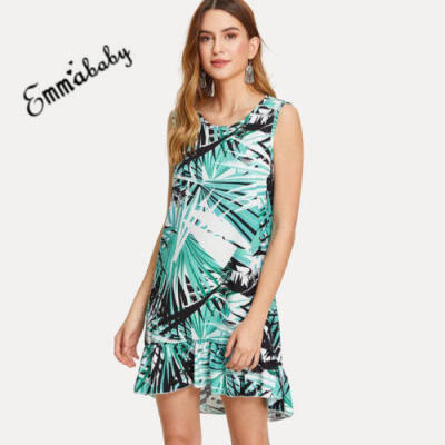 

Elegant Women Summer Mini Dress Sleeveless Casual Ladies Evening Party Print