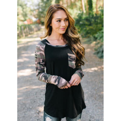 

Womens Long Sleeve Pullover Hoodie Casual Camo T-Shirt Sweatshirt Tops Blouse A