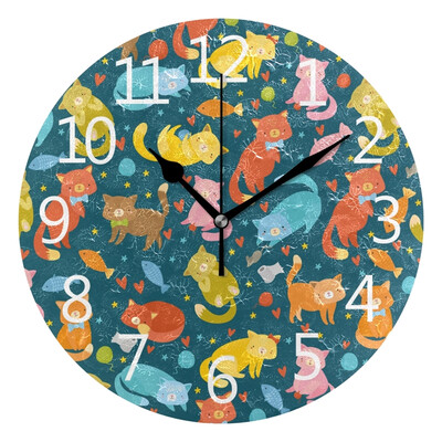 

Wall Clock Arabic Numerals Design Cute Colorful Cat Round