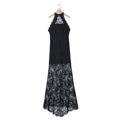

Sexy Halter Neck Backless See-through Lace Spliced Women Maxi Dress