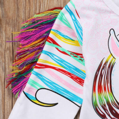 

UK Stock Casual Toddler Kids Girls Summer Long Sleeve Unicorn Tops T-shirt