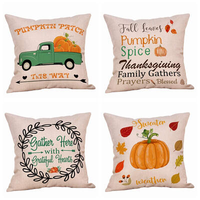 

UpperX 4Pack Lets Fall in Love Quotes Throw Pillow Case Truck with Pumpkins Halloween Thanksgiving Cover 18x18inchpumpkin