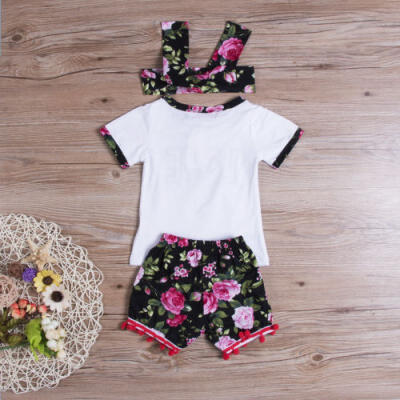 

Toddler Kids Baby Girl Cute Outfits Short Sleeve Shirt TopsShort Pants Headband