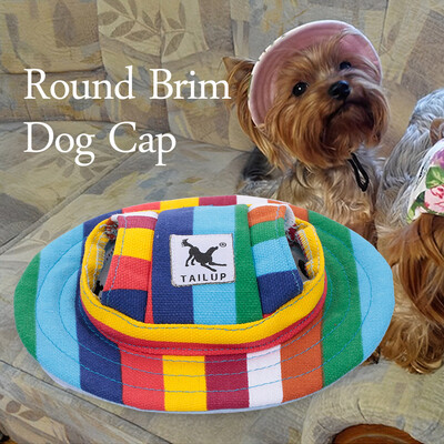 

Round Brim Dog Cap Pet Hat Canvas Sun Cap with Ear Holes for Small Dogs Puppy