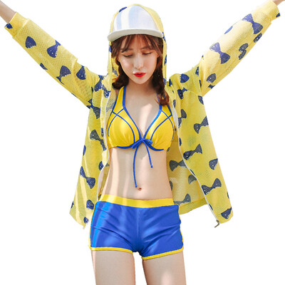 

QIHAI 6605-1 children's swimsuit girls comfortable fashion blouse swimwear Korean split three-piece hot spring swimsuit pink XL