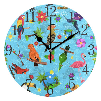 

Wall Clock Arabic Numerals Design Parrot And Floral Round
