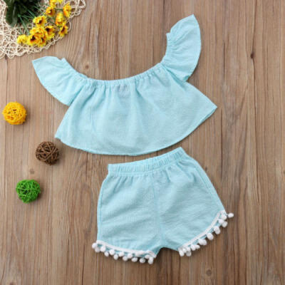 

US STOCK 2Pcs Infant Baby Kids Girl Off Shoulder TopsPants Set Outfits Clothes