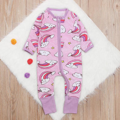 

Toddler Newborn Baby Girls Rainbow Print Zipper Romper Jumpsuit Bodysuit Outfits